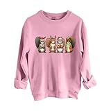 Weihnachts-Sweatshirt für Damen, lustig, niedlich, leuchtend, Kaninchen, Grafik-Sweatshirt, Weihnachtspullover, Damen, übergroßer Rundhalsausschnitt, langärmelig, Tops, Urlaub, festliches Party-Outfit