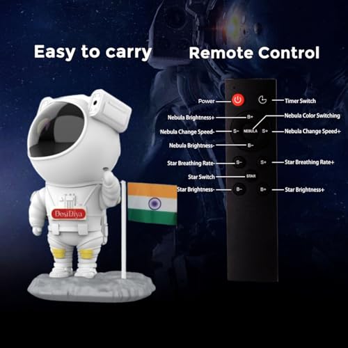 Image of Desidiya Astronaut Galaxy Projector - Starry Night Light with Adjustable Projection, Remote Control for Kids & Adults, Bedroom & Party Decor