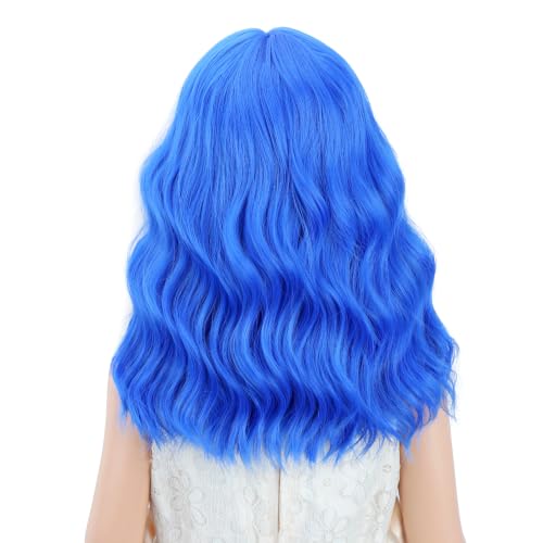 Image of PATTNIUM Kids Blue Wig Short Blue Wig with Bangs for Girls Children Mixed Blue Wigs Cosplay Party Synthetic Wigs(Mixed Blue)