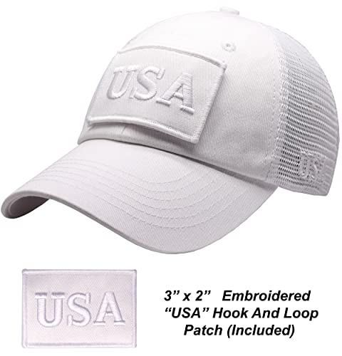 Image of Antourage American Flag Unconstructed Unisex Mesh Snapback Baseball Hat Cap for Men and Women +2 Patriotic Patches Included
