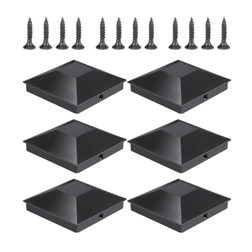 Qkbuza 6 Pièces Chapeau Poteau Bois Capuchons De Poteaux De Clôture Avec Vis, Capuchon De Poteau De Clôture, Capuchon De Poteau Carré, Pour Les Clôtures Poteaux Garde-Corps Tuyaux En Acier