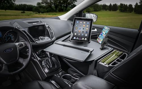 Image of AutoExec AE-RMCD-PM-TAB-BT Roadmaster Car Desk for Your Vehicle Workstation and Mobile Office, Black with Phone Mount and Tablet Mount | Vehicle Workstation, Mobile Office, Phone Mount, Tablet Mount