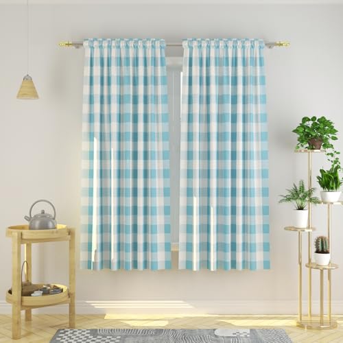 Buffalo Check Curtains 72 inches Long Cotton Basement Sky Blue and White Gingham Plaid Kitchen Window Curtain Panels Living Room Checker Drapes Bedroom Rod Pocket Window Treatment 2 Panels