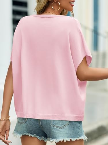 Image of Saodimallsu Womens Summer Oversized Cardigans Batwing Short Sleeve Lightweight Button V Neck Casual Knit Sweater Tops