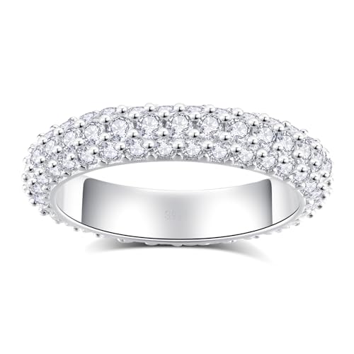 Moissanite Eternity Ring for Women D Color VVS1 Clarity Wedding Ring S925 Sterling Silver 18K White Gold Plated Genuine Moissanite Promise Wedding Band