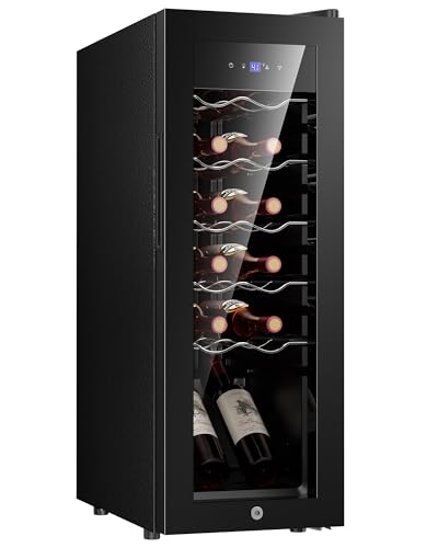 Icyglee 12 Bottle Compressor Wine Cooler Refrigerator, Freestanding Wine Cellar with Glass Door & Safety Lock, Wine Fridge with 41°F-64°F Digital Temperature Control for Red, White, Champagne, Black