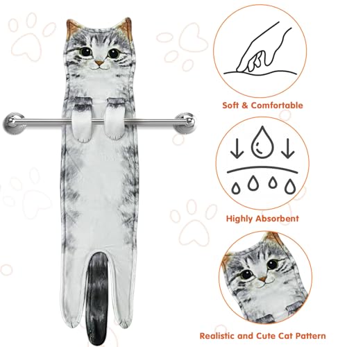 PAT JUUMG Funny Cat Hand Towels for Bathroom Kitchen Decor Towel,Cute Decorative Hanging Face Towels,Super Absorbent Soft, Housewarming Gift,Cat Lovers Gifts for Women (Grey Cat) — view 3