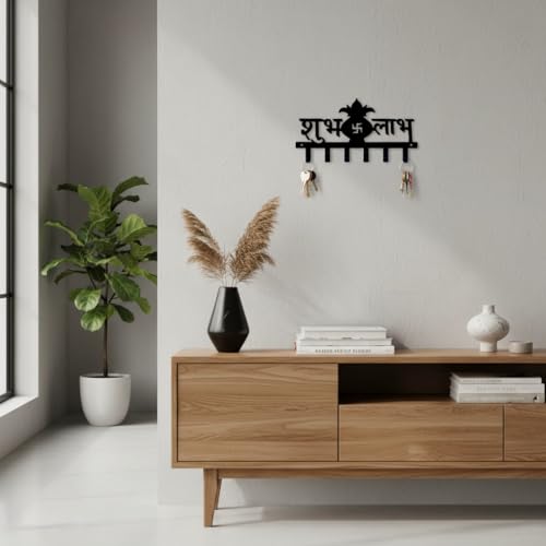Image of Ventuos Metal Wall Mounted Key Holder with 6 Hooks, Shubh Labh Design, Key Organizer for Home Office Bedroom Entryway
