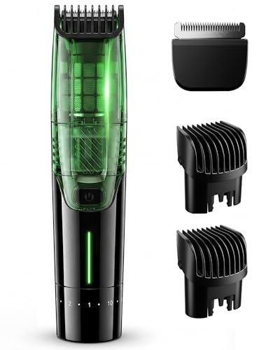 Tondeuse à barbe pour homme – 2 vitesses d'aspiration et puissance réglables, IPX6 étanche humide/sec, sans fil, 40 réglages de longueur (0,5 à 20 mm), charge...