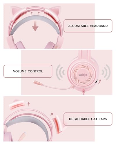 Image of Upgraded Pink Gaming Headset for PS4, PS5, Xbox One, PC, Switch, Laptop, Mobile - Cat Ears, Noise-Canceling Mic, 7.1 Surround Sound, LED Light, Soft Memory Earmuffs for Ultimate Comfort