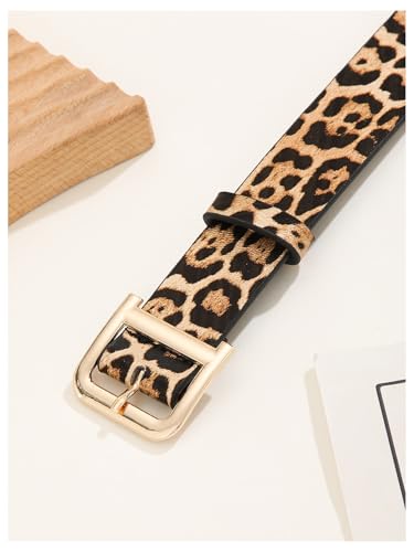 OYOANGLE Women's Vintage Leopard Print Buckle Belts Y2K Fashion Waist Belt for Jeans Pants3