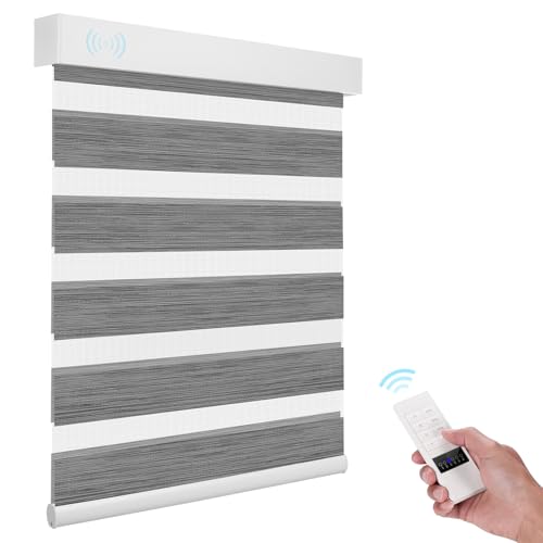 ACMEART Motorized Zebra Shades with Remote,Dual Layer Automatic Window Blinds,Blackout Electric Blinds for Home Office Custom Size (Classical Grey)
