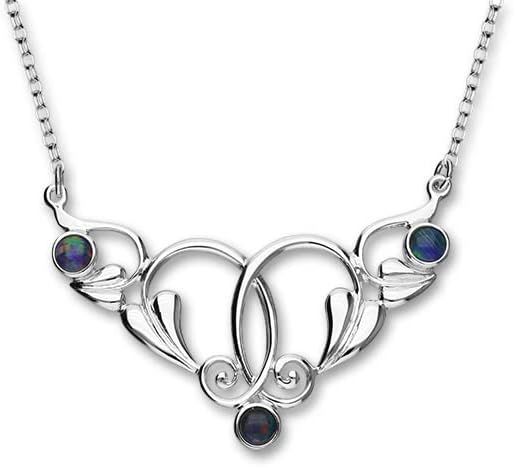 ORTAK 925 Sterling Silver Handmade Pendant Necklace Art Nouveau Inspired Design Featuring Natural Triplets Opal Gemstone High Polished Scottish Fine Jewellery Made In Scotland