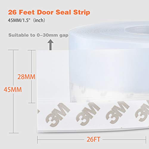 26 Feet Silicone Seal Strip,Door Weather Stripping Door Seal Strip Window Seal Silicone Sealing Tape For Door Draft Stopper Adhesive Tape For Doors Windows And Shower Glass Gaps (Transparent, 45Mm) #TOP2