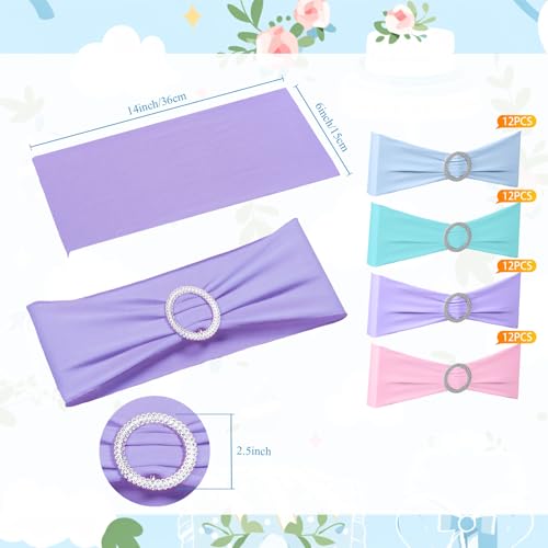 image for Newwiee 48 Pieces Colored Chair Sashes Spandex Dining Stretch Chair Sa