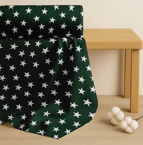 Image of Soimoi Green Cotton Poplin Fabric Stars Star Print Fabric by Meter 58 Inch Wide