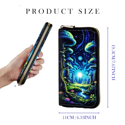 RFID Blocking Women's Wristlet Purse - Detachable Wrist Strap, Compact Foldable Design with 12 Card Slots & Zip Pocket Wallet for Travel,Gym,Everyday Security,Magic Cartoon Tree Galaxy2