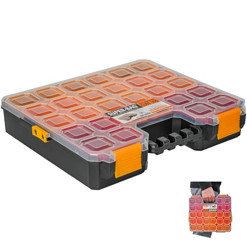 CUBE-300 Sortimentskoffer 313x273x62 mm – Kleinteile Organizer mit verstellbaren Fächern – Stapelbare Aufbewahrungsbox mit transparentem Deckel – Werkstatt, Hobby & Haushalt