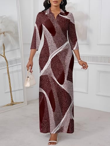 Image of PinkPatty Women's Casual 3 /4 Sleeve Polo V Neck Bodycon Maxi Dress