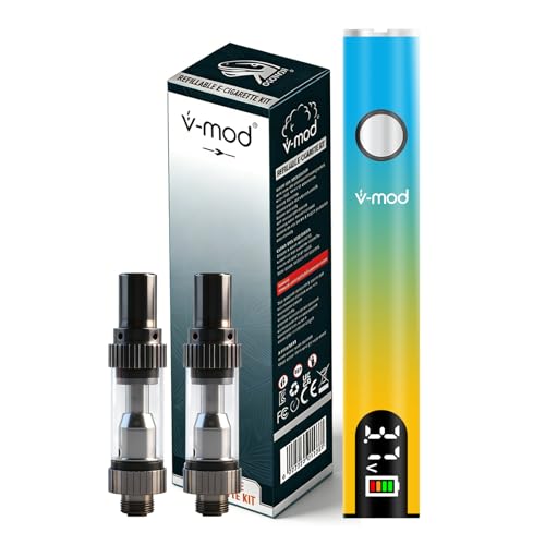 E-Cigarette Kit Complete CBD Vaping Kit 400mAh Battery with 2 x 0.5ml 510 Thread Cartridges Vaporizer Pen No E Liquid No Nicotine (Yellow-Blue)