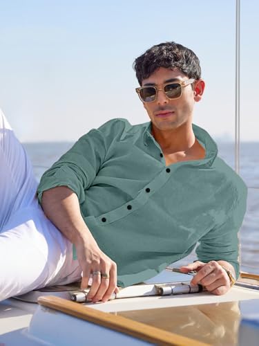 Image of Men's Linen Cotton Casual Shirt | Regular Fit Plain Shirt for Men | Long Sleeve Shirt for Casual & Formal Wear