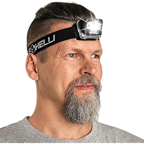Foxelli LED Head Torch - for Adults & Kids, Running, Camping, Hiking Headtorch Battery Powered with White & Red Light, Lightweight Waterproof Headlamp with Comfortable Headband, Batteries Included Cover