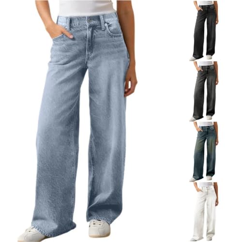 Loinjsnktng Jeans for Women Baggy Plus Size Straight Leg Wide Leg Loose Pants High Waisted Trendy Button Casual Denim Trouser - image 1