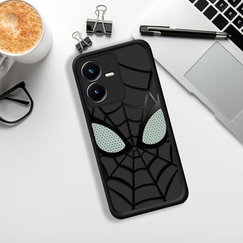 Image of Stylish Spider Back Case Cover Compatible for Vivo Y22 4G / Y22S 4G | Spidey Face Mask Case | Soft Silicone | Camera & Full Body Protection | Shock Proof | (Black)
