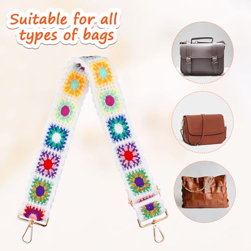 Image of Mikovivi Crochet Flower Purse Strap, 2 inch inch Wide Women's Adjustable Bag Strap Crossbody Colorful Boho Knitted Purse Strap with Metal Buckles Replacement Crossbody Strap for Handbags Guitars