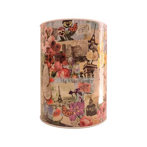 Tirelire Vintage en étain – Extra Large – Cupcake, roses et fleurs rétro, Paris Tour Eiffel – 16 x 22 cm (Paris)