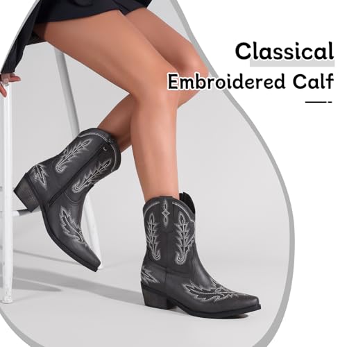 Image of Western Cowboy Boots for Women Rhinestone Cowgirl Boot with Low Block Heel Embroidery Sparkly Short Ankle Booties Walking Bootie for Country Concert Disco Outfits