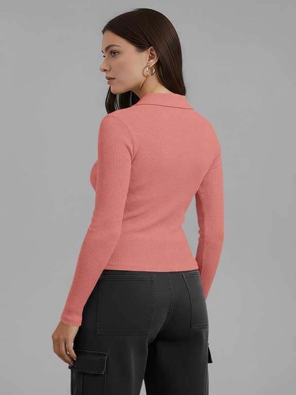 Image of Dream Beauty Fashion Women's Collared Neck Long Sleeve Slim Fit Casual Tee Top for Woman