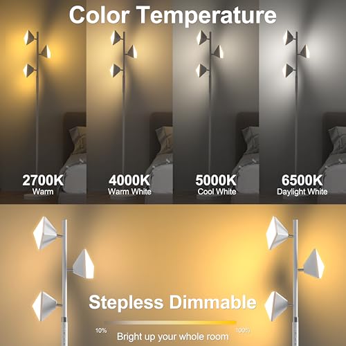 PARTPHONER RGB Tree Floor Lamp for Living Room, Stepless Dimmable Tall Standing Lamp with  - image 4