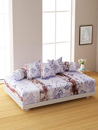 Image of Swayam 160TC Diwan Set Pure Cotton 6 Pcs | Deewan Ethnic Motif Printed Bedsheet Set for Living Room Hall (1-Bed Sheet 60x90 Inch | 2-Bolster Cover 30x30 Inch | 3 Cushion Cover 16x16 Inch) - Purple