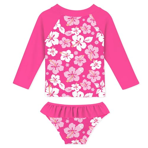 Image of Funnycokid Girls Swimsuit Toddler Bathing Suit Long Sleeve 2 Piece Rash Guard Set for Kids 2-10 Years