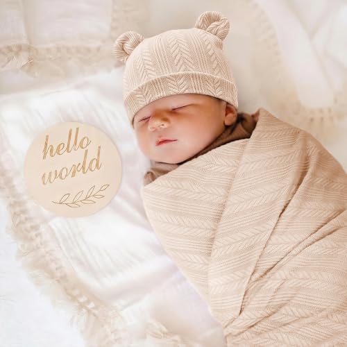Image of BQUBO 3 Sets Baby Swaddle Blankets Swaddling Wrap with Hats Mittens Newborn Soft Silky Nursery Receiving Blanket Cute Bear Ears Hat Elastic Gloves Set for Unisex Baby 0-3 Months