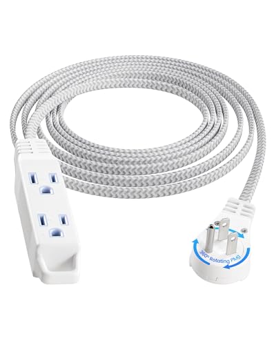SURAIELEC 10FT 360 Rotating Flat Plug Extension Cord Flat Wall Plug with 3 Outlets Braided Flat White Extension Cord for Indoor Use Home Office 16/3C SPT ETL Listed