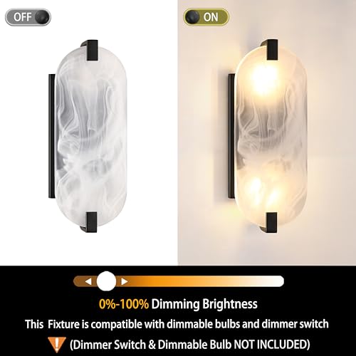 Image of 12.7 inch Art Frosted Oval Glass Bathroom Modern Wall Sconce Fixture for Bedroom Hallway Bedside 2 Pack 2 Light Black Wall Sconce