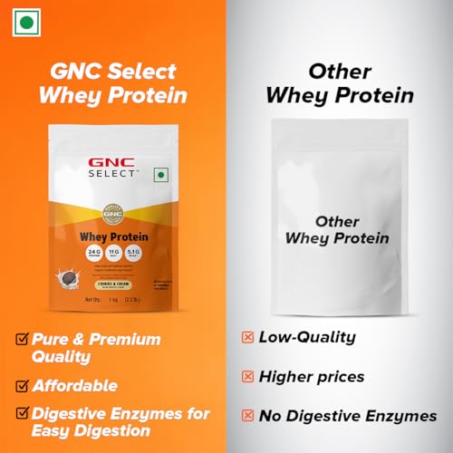 Image of GNC Whey Protein Blend With Free Shaker | 2.2 LBS (1KG) | Cookie and Cream |24 Gm Protein| Digestive Enzyme | Faster Muscle Recovery | Boosts Strength & Endurance | Builds Lean Muscles | USA Imported