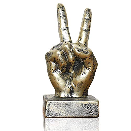 LEPENDOR Decoración de Escultura de Mano Estatua de Dedo Decoraciones de Escritorio de Resina para el hogar y la Oficina - (Dorado, Victoria Dedos)