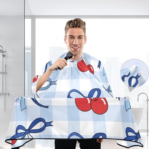 Capa para corte de cabello Bright Bows Cherry Grid impermeable profesional para barbería con cierre ajustable de botón a presión para estilismo y peluquería miniatura 6