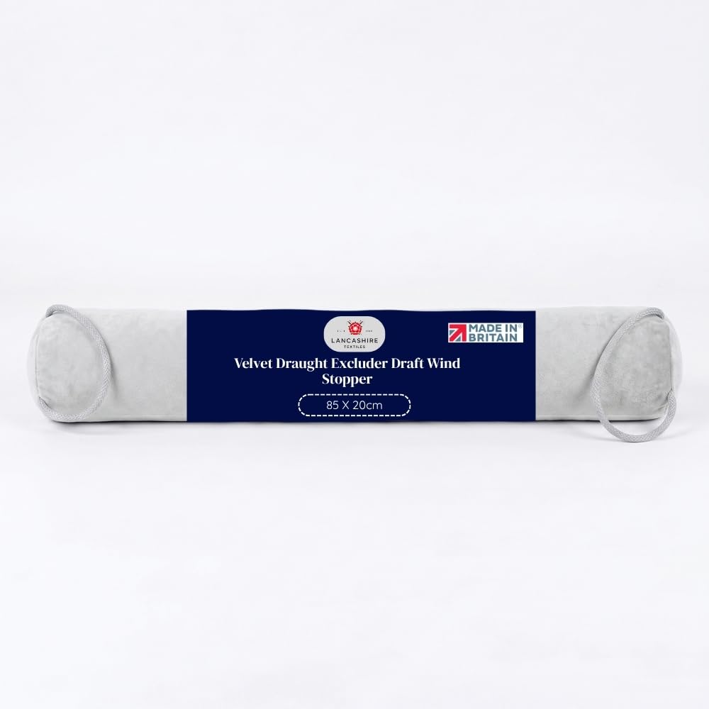 Lancashire Textiles Velvet Draught Excluder Draft Wind Stopper Door and Window Guard Efficient Energy Insulator, Weighed Fabric – Hollow Filled Door Draft Excluder [Napel Grey; 85 X20cm]