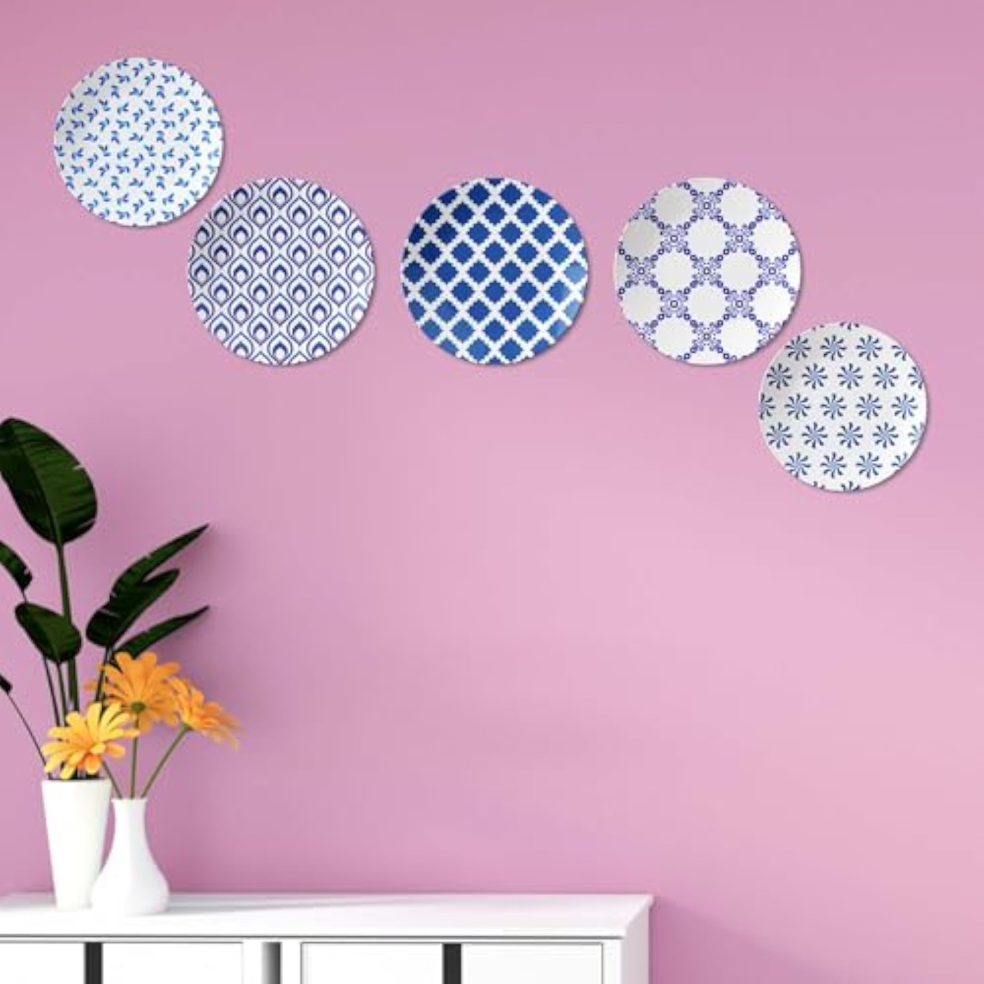 Blue and White Patterns Ceramic Wall Plates Combo, Decorative Art