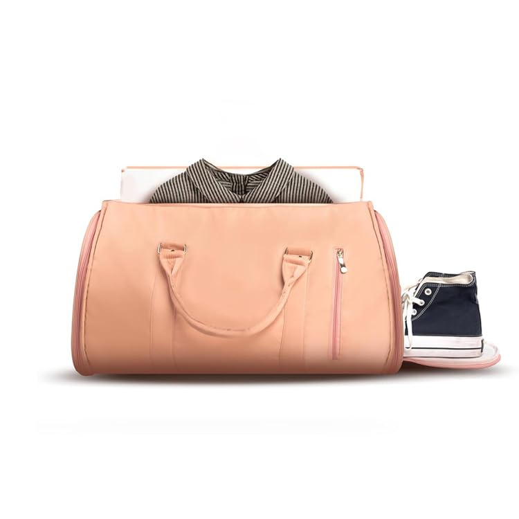 Image of Bayne Convertible Large Size Garment Duffel Bag for Travel, Carry on Garment Duffel Bag for Men and Women - 2 in 1 Hanging Suitcase Suit Travel Bag (Nylon, Pink)
