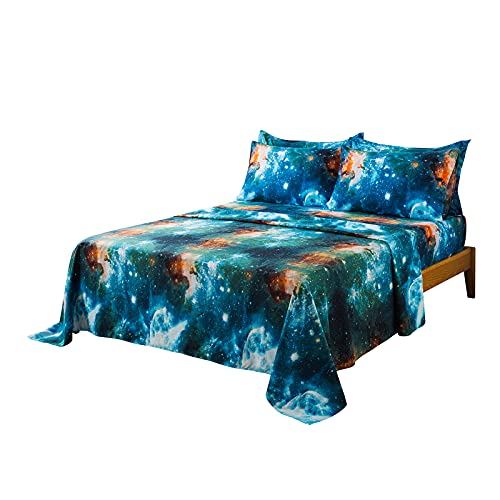 Cliab Kids Full Size 7-Piece Reversible Galaxy Bedding Set Galaxy Duvet Cover Set Nebula Bedding Set Deep Space Bedding Cosmos Galaxy Stars Bedding Set With Blue Sky Print For Kids Boys And Girls #TOP1