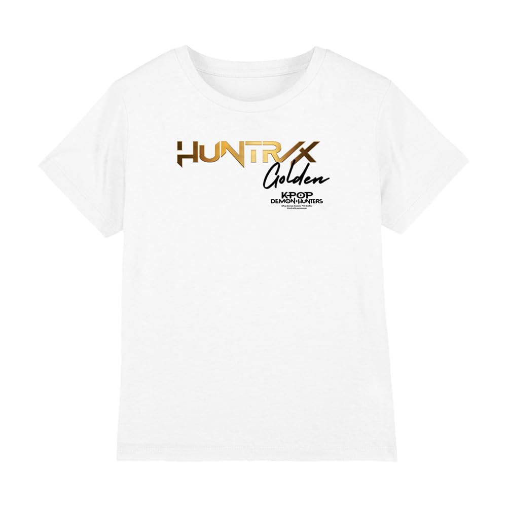 Kpop Demon Hunters Huntrix Golden Logo Kids T Shirt, White, 5-6Y