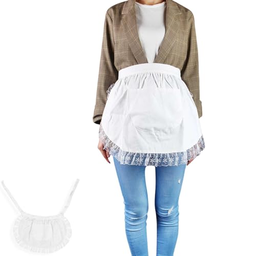 HERCHR tablier blanc,Tabliers blancs pour femmes, Tabliers de taille pour femme, demi-tablierss femme de chambre tablierss en coton à ourlet en dentelle