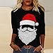Women's Black Christmas Shirts 2025 Fashion 3/4 Sleeve Tunic Tops Casual Crewneck Santa Snowflake Gnome Print Blouses