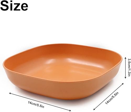 Vista 2 de 6 platos cuadrados ligeros de 5.5 pulgadas, platos profundos, vajilla de campamento para servir pasta y fruta (naranja)
