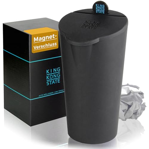 King Kong State Auto-Mülleimer mit magnetischem Verschluss - schwarzer Mülleimer für Autos aus abwaschbarem Silikon und Münzfach